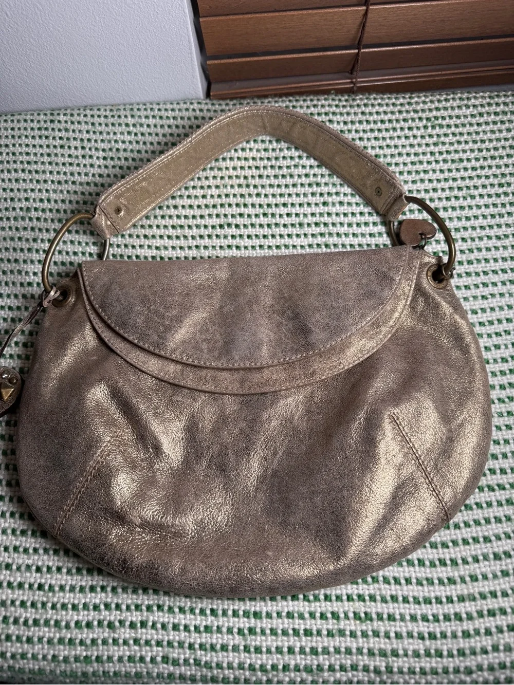 Juicy Couture Metallic Bronze Shoulder Bag with Studded Heart Charm